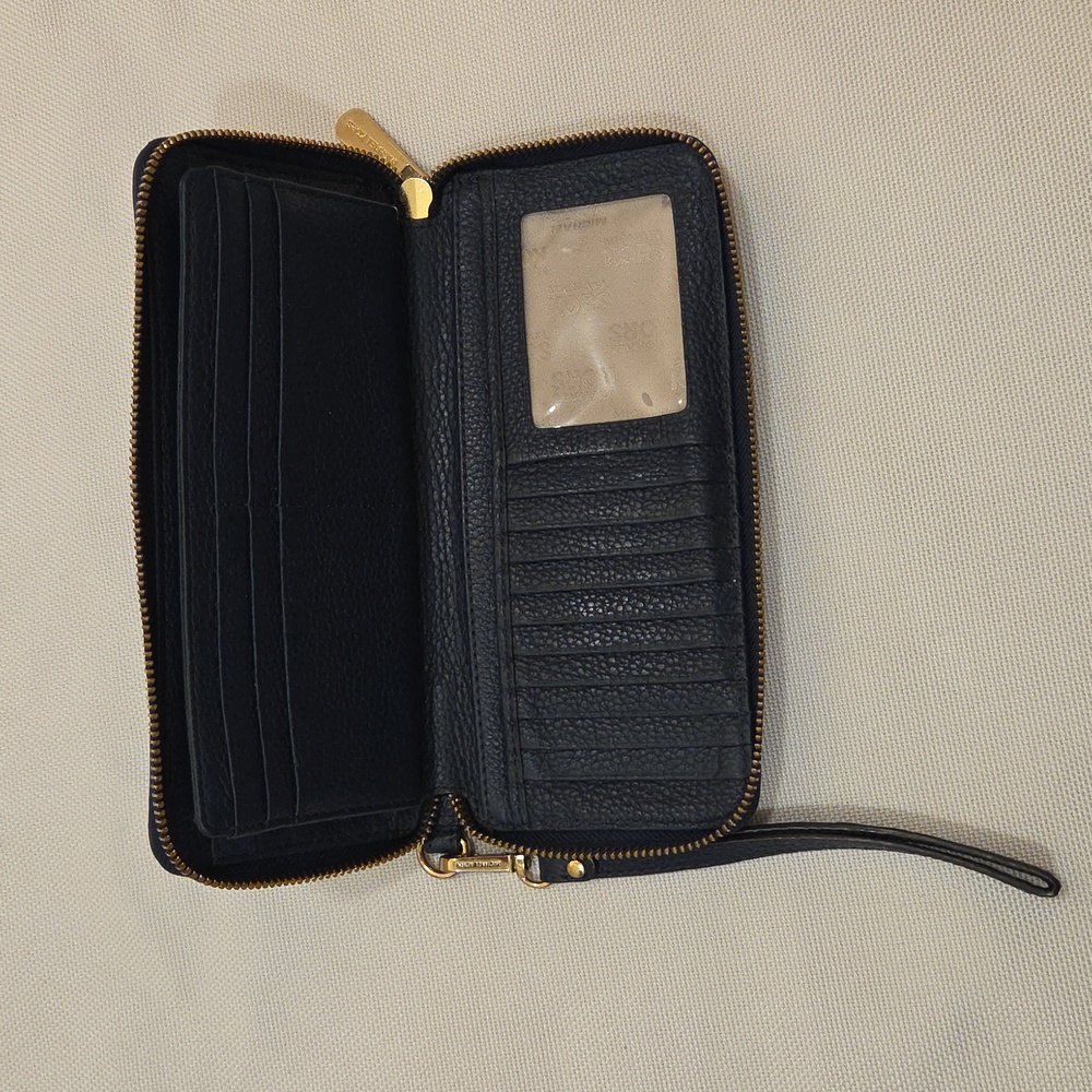 Michael Kors Navy Leather Wristlet Wallet with Gold Accents - Picture 3 of 9